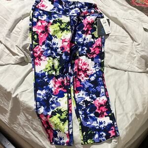 Gap s blue hot pink lime white Floral Print Capri Leggings nwt workout wear